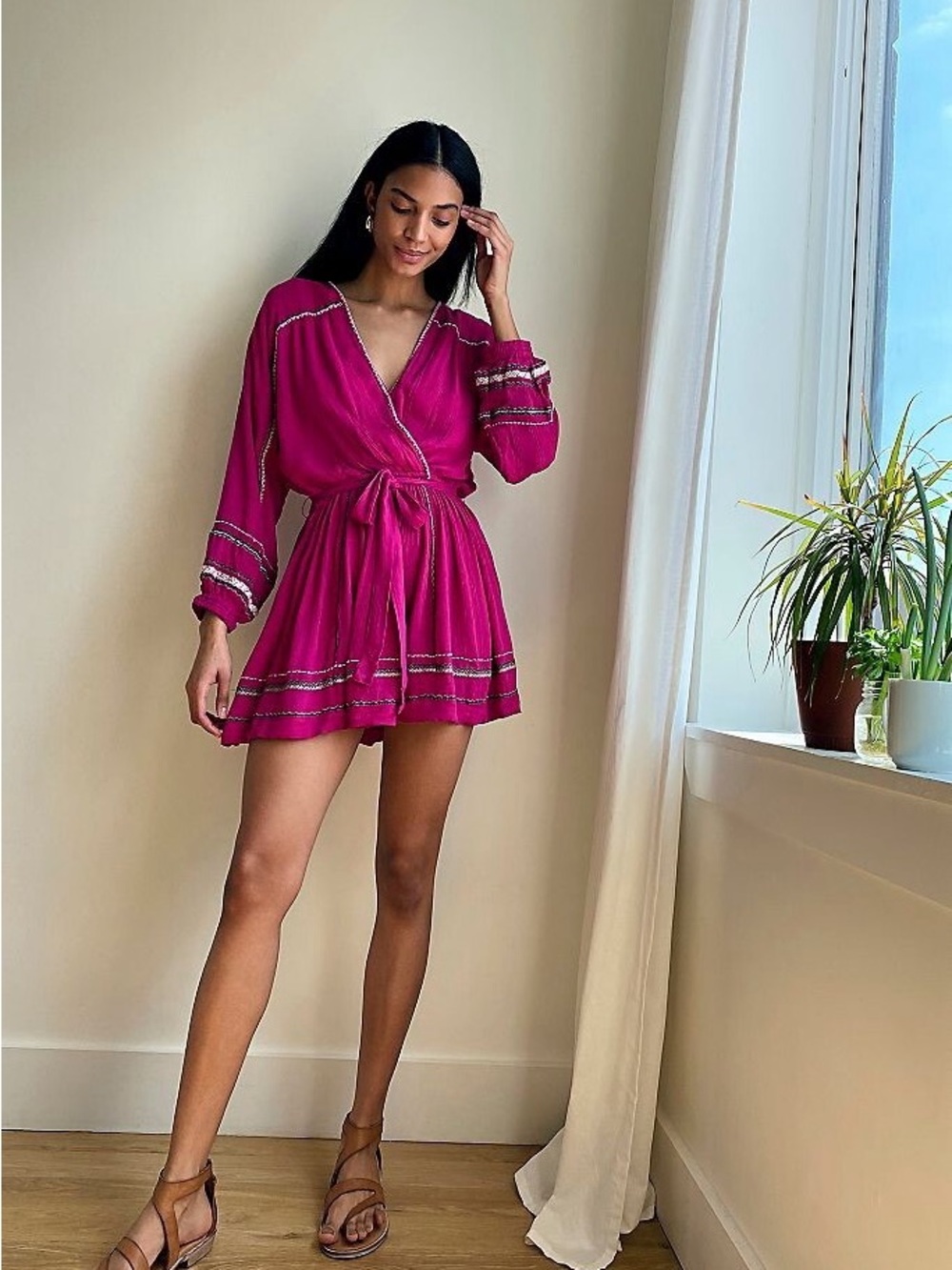 FREE PEOPLE DELILAH FAUX WRAP LONG SLEEVE MINI DRESS